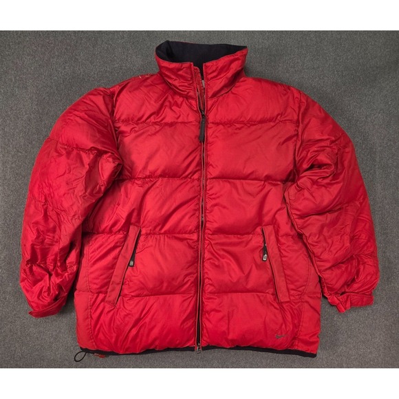 VINTAGE Nike Jacket Mens XL Red Puffer Down & feathers Winter Coat hood Y2K - Picture 1 of 13
